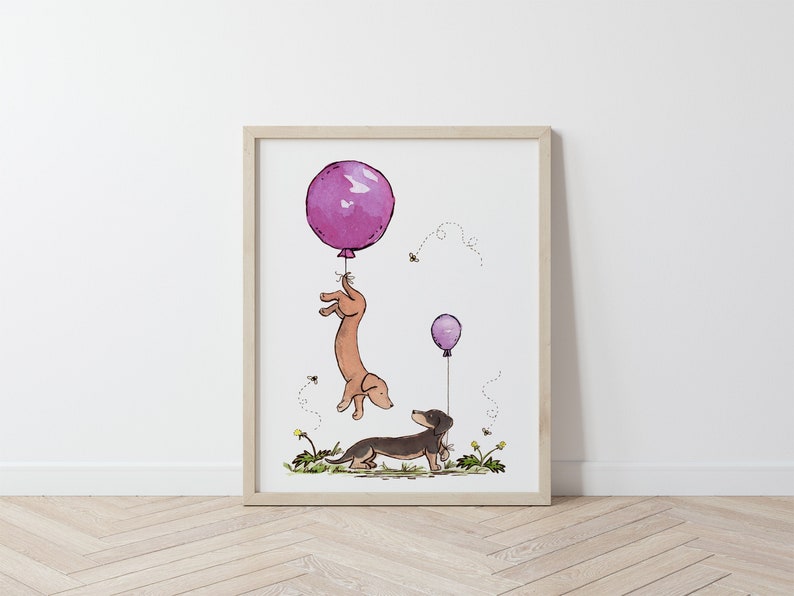 Dachshund Art, Puppy Nursery Art, Cute Dachshund Art, Weiner Dog Art, Dachshund Gift, Dachshund lover, Dachshund Nursery Art, Children's Art image 1