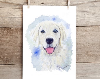 Golden Retriever Art, Golden Retriever Puppy, Cream Golden Retriever,  Children's Art, Golden Gift, Golden Lover, Watercolor, Dog Portrait