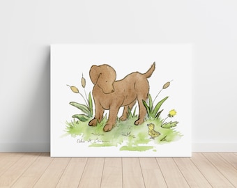 Chocolate Lab Art, Puppy Canvas Nursery Art, Labrador Retriever Art, canvas Dog Art, Puppy art, Children's Canvas Art, Gallery Wrap Canvas