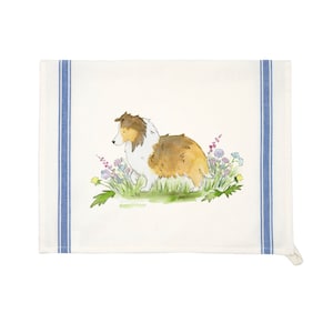 Shetland Sheepdog Tea Towel, Farmhouse Sheltie Towel, Ticking Stripe Towel, Sable Sheltie Towel, Sheltie Gift, Gift for Sheltie Lovers