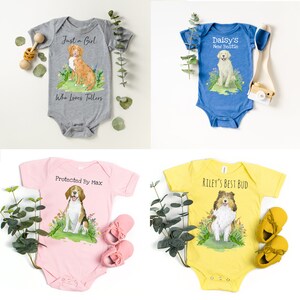Personalized Dog Breed Baby Bodysuit, Custom Baby Bodysuit, Dog Lover Gift, Baby Shower Gift, Pregnancy Announcement Shirt, Little Brother