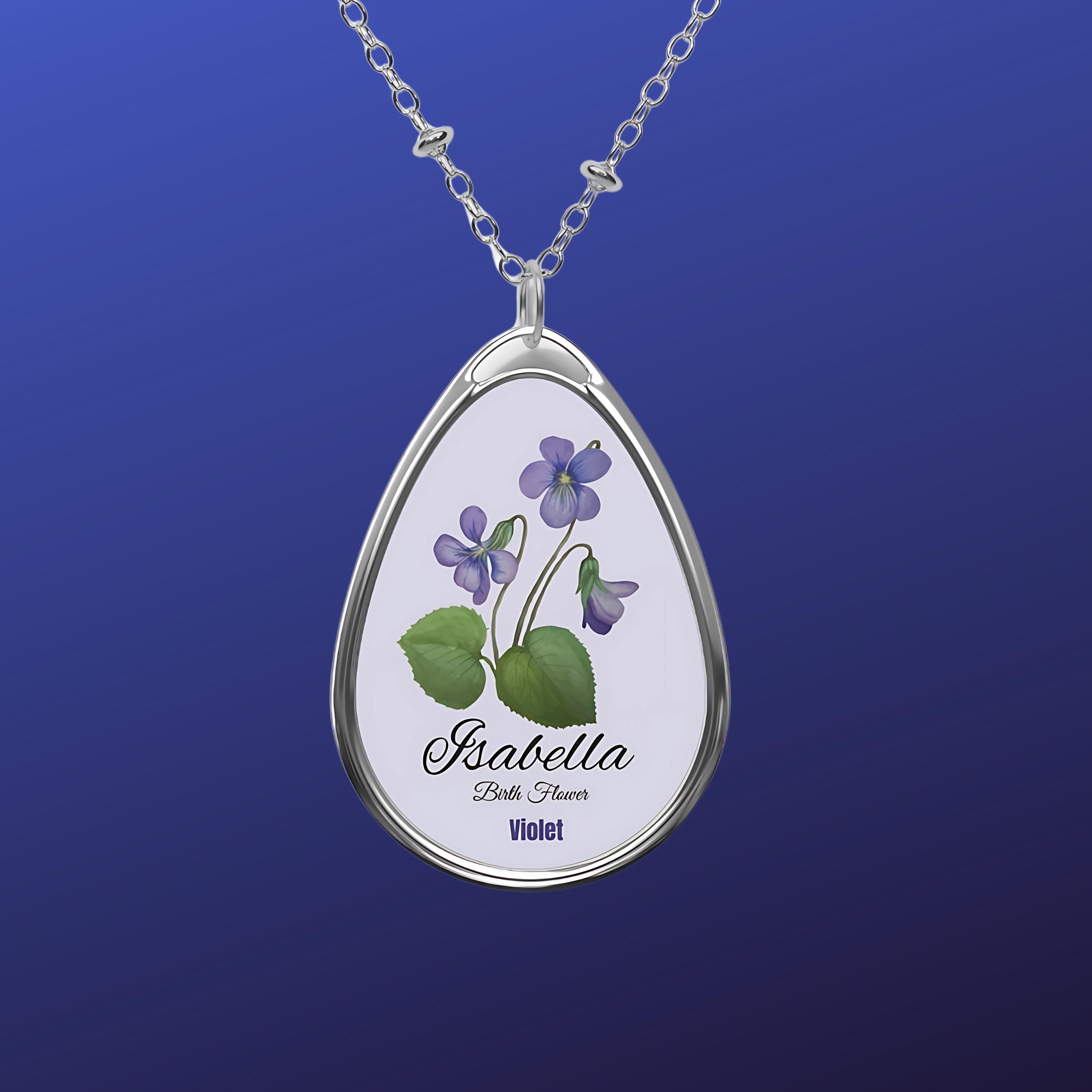 Personalized Violet Pendant February Birth Flower Pendant With