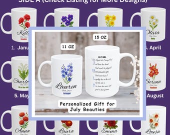 Personalized Unique Birth Flower Mug, Custom Name Ceramic Cup, Floral Gift For Her (11 oz, 15 oz)