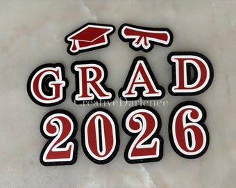 Graduation Lei Cardstock Ausschnitte: Glitter Schwarz, Weiß, Rot GRAD 2026 Designs