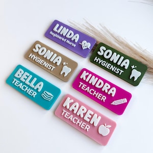 Gepersonaliseerde magnetische naambadge, 3D-geprint custom werk naamplaatje, badge verpleegkundige tandarts leraar