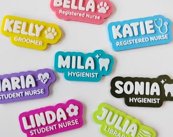 Gepersonaliseerde magnetische naambadge, 3D-geprint custom werk naamplaatje, badge verpleegkundige tandarts leraar