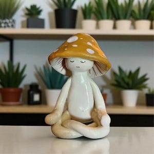 Mini Meditating Mushroom Statuette – Whimsical Zen Home Décor, Unique Fairycore Shelf Ornament, Cottagecore Aesthetic Decor