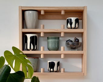 Solid Hardwood Mug Shelf - Wall Mounted, Designed & Handmade in the UK, 9 Cups