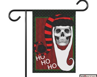 Goth Christmas Garden Flag | Realistic Skull Santa Gothmas Yard Decor