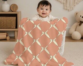 Bows and Ribbons Baby Blanket | Pink Minky Nursery Blanket | Coquette Toddler Blanket | Hand Drawn Art