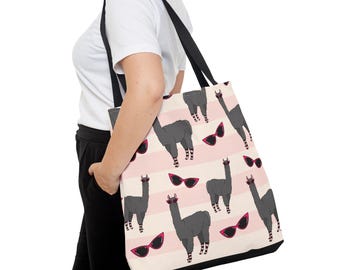 Borsa tote con lama / Fantasia con simpatici animali / Design con occhiali da sole rosa / Calzini a righe / Borsa in tela / Idea regalo divertente