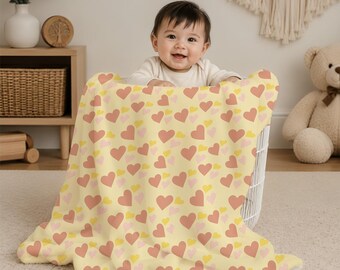 Heart Baby Blanket | Yellow Minky Nursery Blanket | Toddler Blanket | Hand Drawn Art