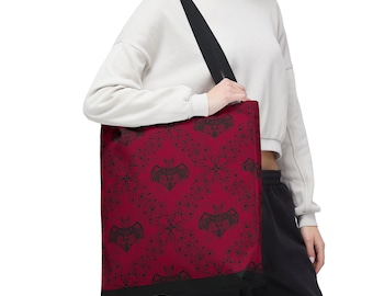 Borsa tote con motivo floreale a pipistrello / Fantasia gotica rosa acceso / Design con motivo a rombi / Borsa in tela effetto grunge / Regalo artistico unico