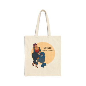 Nonbinary Pride Tote Bag | Queer Inclusive Gift | Moxie Has No Gender Design | Retro Character Art | Black Canvas Carryall