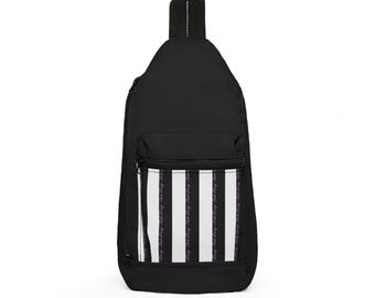 Borsa a tracolla anti-Trump / Borsa a tracolla con dichiarazione politica / Tasca a righe bianche e nere / Design con scritta rosa discreta / Borsa di protesta
