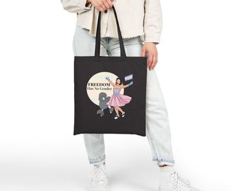 Trans Pride Tote Bag | Freedom Has No Gender Protest Art Canvas Carryall | LGBTQ Inclusive Gift March Street Market Bag