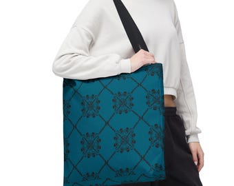 Borsa tote con teschio color verde acqua / Motivo damascato gotico / Borsa in tela stile vittoriano / Design floreale elaborato / Idea regalo alternativa
