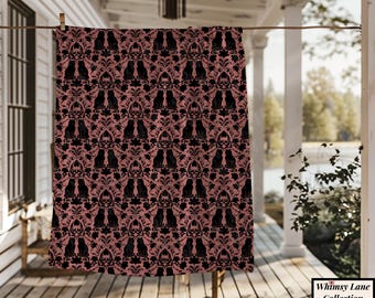 Victorian Goth Cat Damask Sherpa Blanket | Black Cat Pattern
