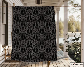 Victorian Cat Damask Sherpa Blanket | Dark Academia Throw