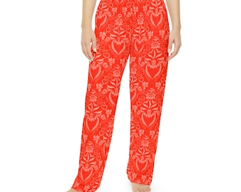 Gothic Cottagecore Pajama Bottoms | Skeleton With Bat Print | Floral Fleur de Lis PJs | Whimsygoth Lounge Pants | Whimsy Lane Collection