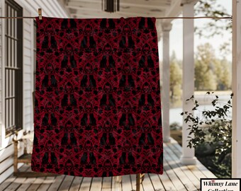 Victorian Goth Sherpa Blanket | Damask Cat | Vampire Fleece Throw