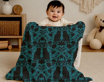 Cat Damask Minky Blanket | Goth Baby Blanket | Hand Drawn Art