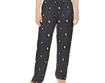 Monochrome Floral Pattern Pajama Pants | Dark Grey All-Over Print