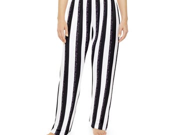 Anti Trump Striped Pajama Pants Women | Black White Lounge Pants Pink Script Pattern | Subtle Protest Sleepwear