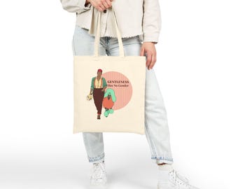 Nonbinary Pride Tote Bag | Gentleness Has No Gender | Queer Inclusive Gift | Black Canvas Carryall