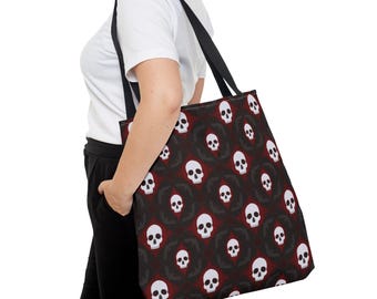 Borsa tote gotica / Borsa a tracolla in tela rossa / Design con motivo ornamentale / Arte estetica dark / Idea regalo alternativa