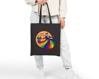 Pride Has No Gender Tote Bag | Black Person Tutu Design | Rainbow Skirt Twirl Art | Canvas Carryall | LGBTQ Gift Idea