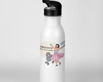 Trans Pride Sticker | Freedom Has No Gender Quote | Transgender Woman with Poodle | LGBTQ Inclusive Decal