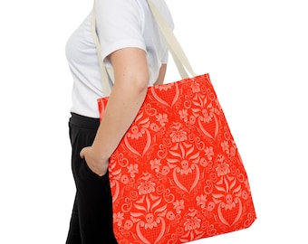 Borsa tote con teschio in stile gotico pastello damascato / Motivo floreale vintage / Borsa in tela arancione e crema / Regalo artistico gotico stravagante