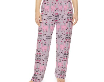 Pantaloni del pigiama da donna / Pantaloni da casa rosa con lama / Pigiama a pois / Regalo comodo e carino con motivo floreale