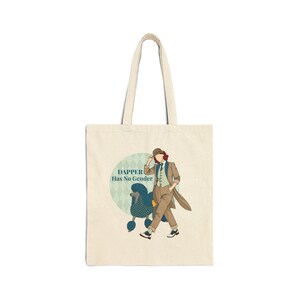 Nonbinary Pride Tote Bag | Queer Inclusive Gift | Dapper Has No Gender Design | Vintage Suit Character Art | Black Canvas Carryall