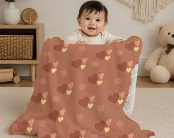 Earth Tone Baby Blanket | Minky Nursery Blanket | Heart Toddler Blanket | Hand Drawn Art