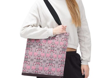 Borsa tote con lama rosa / Borsa in tela con graziosi motivi floreali / Design con occhiali da sole a occhi di gatto / Fantasia a pois / Idea regalo divertente