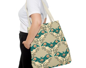 Borsa tote Pastel Goth / Design floreale con pipistrelli / Borsa in tela stile vintage / Regalo artistico Soft Gothic
