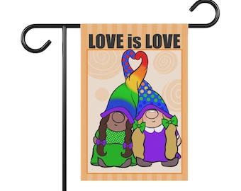 Lesbian Gnome Garden Flag | Love Has No Gender LGBTQ Pride Decor