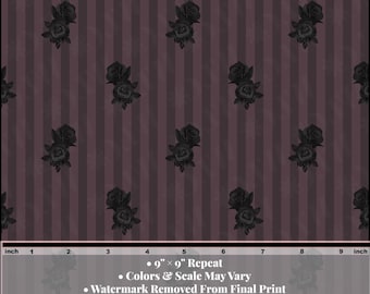 Gray Rose Fabric | Dusty Rose Pinstripe Romantic Goth | Whimsy Goth