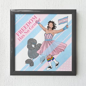 La fierté transsexuelle n'a pas de sexe | Art mural LGBTQ dessiné à la main | Femme transgenre avec drapeau Illustration | Impression d'art Queer Empowerment 10 x 10