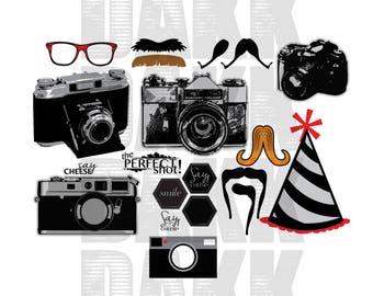 Photo Booth Kit PNG and SVG File Features Camera, Hat, Glasses, Mustache and Text Bubbles