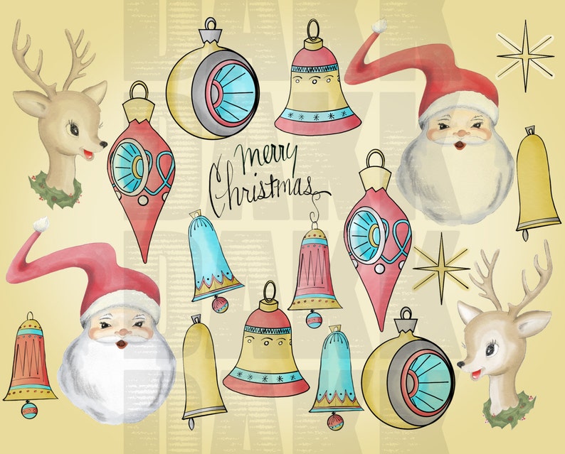 Vintage Christmas PNG files in Mid Century, Modern and Traditional Colors image 4