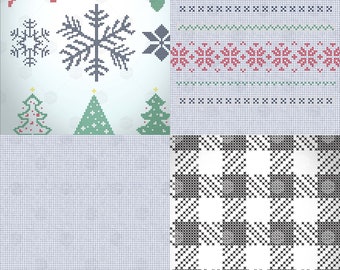 2D and 3D Winter Nordic Christmas Themed Faux Digital Cross-Stitch Files pngs and jpg