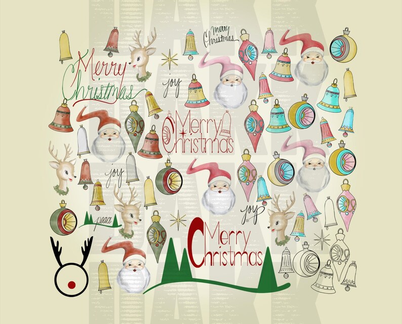 Vintage Christmas PNG files in Mid Century, Modern and Traditional Colors image 2