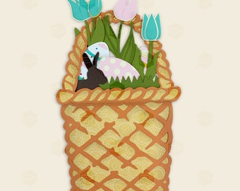 Basket Gift Card Holder with Flowers, Bunnies and Eggs SVG Files for Mother's Day and/or Easter