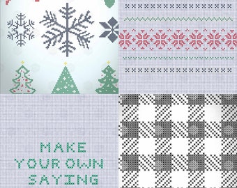 2D and 3D Winter Nordic Christmas Themed Faux Digital Cross-Stitch Files ai, eps, pngs, jpg