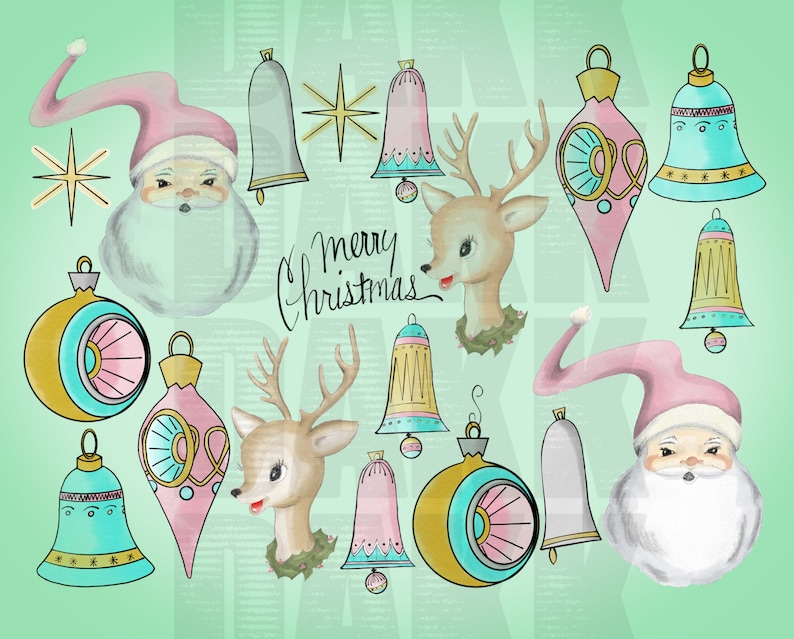 Vintage Christmas PNG files in Mid Century, Modern and Traditional Colors image 3