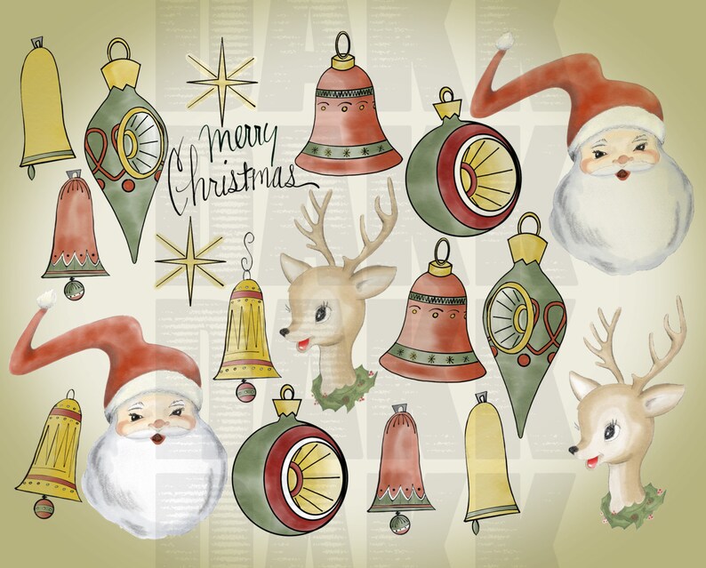 Vintage Christmas PNG files in Mid Century, Modern and Traditional Colors image 1