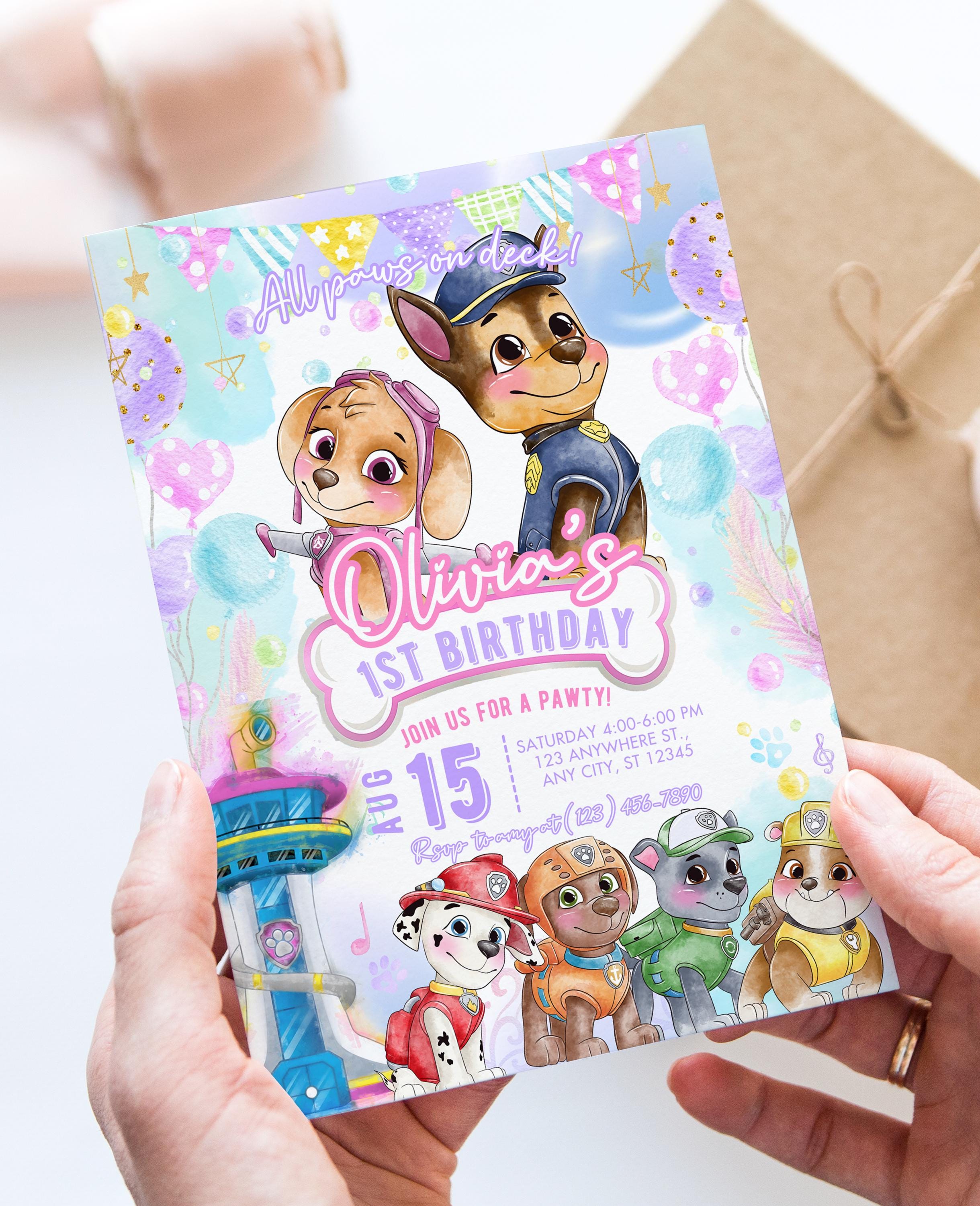 Skye Paw Patrol Girl Birthday Invitation Template: Pink Puppy Party (5x7 in) (Digital Download